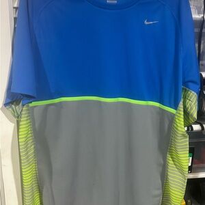 Brand New! XL Nike Blue/Gray Running Athletic Tee with Neon Accents